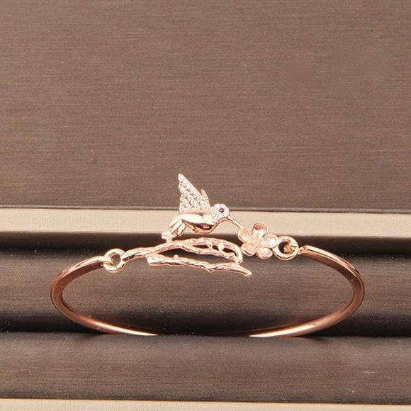 Neiman Marcus Antique Rose Gold Crystal Hummingbird Bracelet - Picture 2 of 7